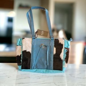 Genuine Leather/Canvas & Hair-on Hide Bag in Light Blue